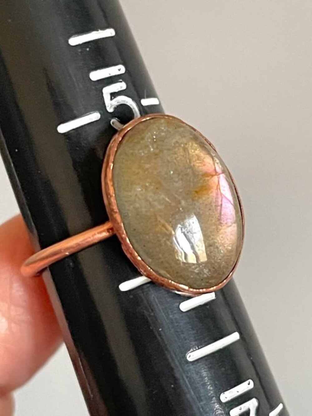 Handmade Labradorite Cabochon Copper Ring - 5.75/6